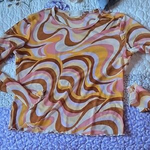 Retro Swirl Long Sleeve Blouse